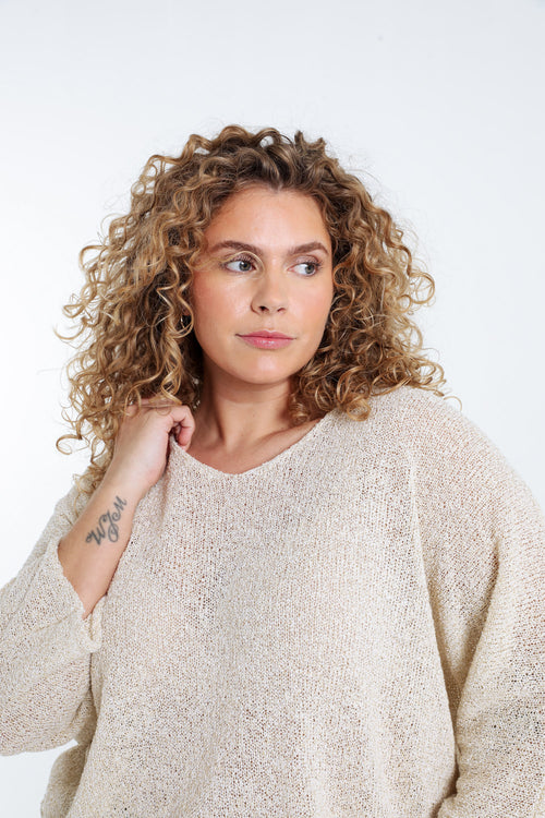 Doosvormige trui in katoen met lurex-Paprika-4