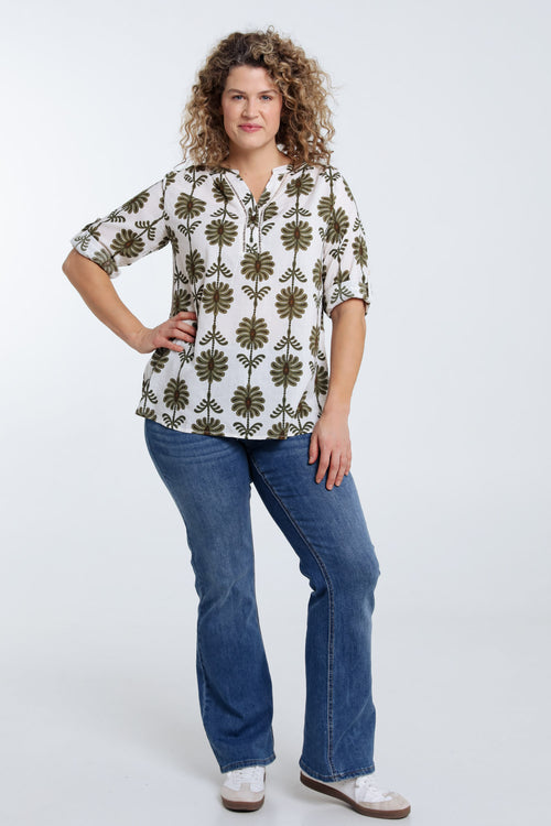 Blouse met opengewerkt detail en tweekleurige print-Paprika-9