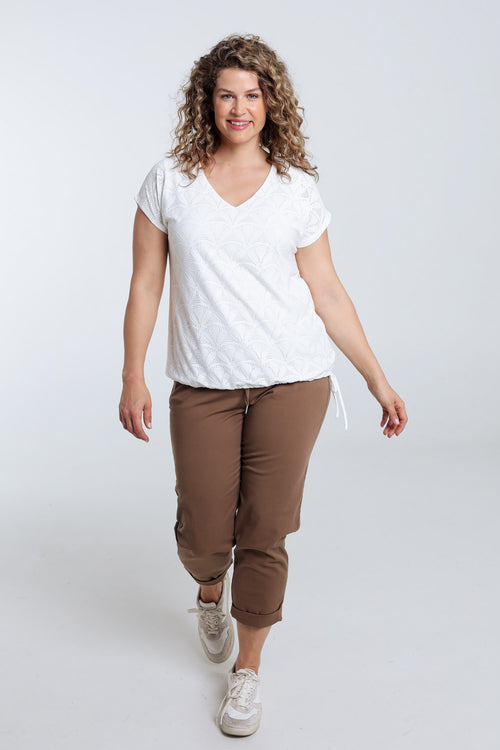 Effen kanten T-shirt met bloemmotief-Paprika-9