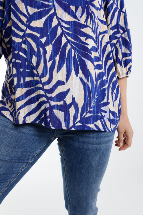 Blouse van viscose met bladerenprint-Paprika-6