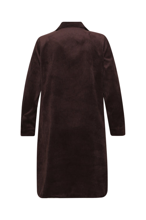 Effen korte jurk van ribfluweel-Paprika-1