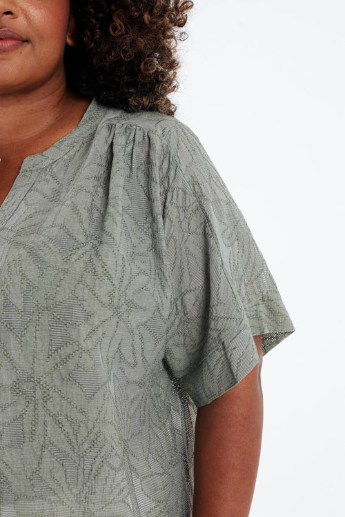 Blouse jacquard en coton unie-Paprika-4