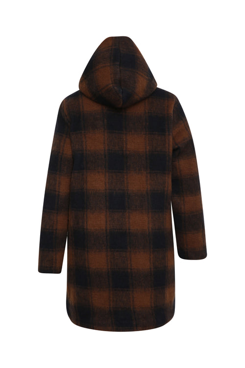 Manteau en laine à carreaux avec capuche-Paprika-3