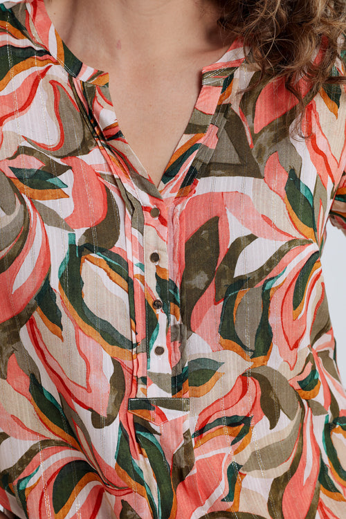 Blouse van viscose met bladerenprint-Paprika-4