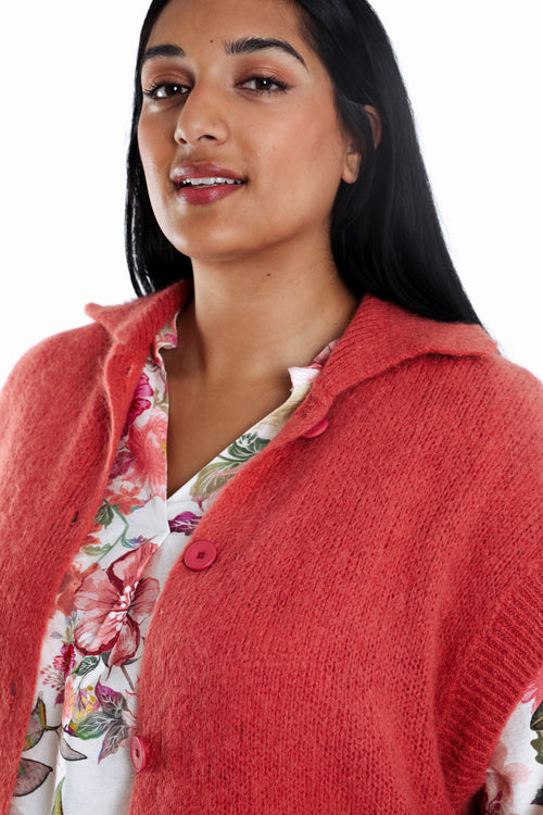 Effen korte cardigan-Paprika-3