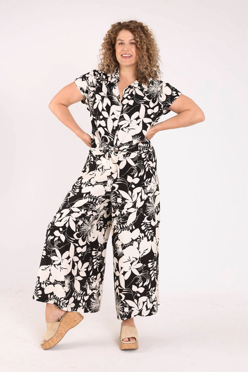 Wijde broek van viscose met tweekleurige bloemenprint-Paprika-6