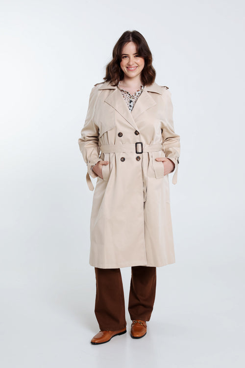 Halflange, effen trenchcoat met dubbele rij knopen-Paprika-7