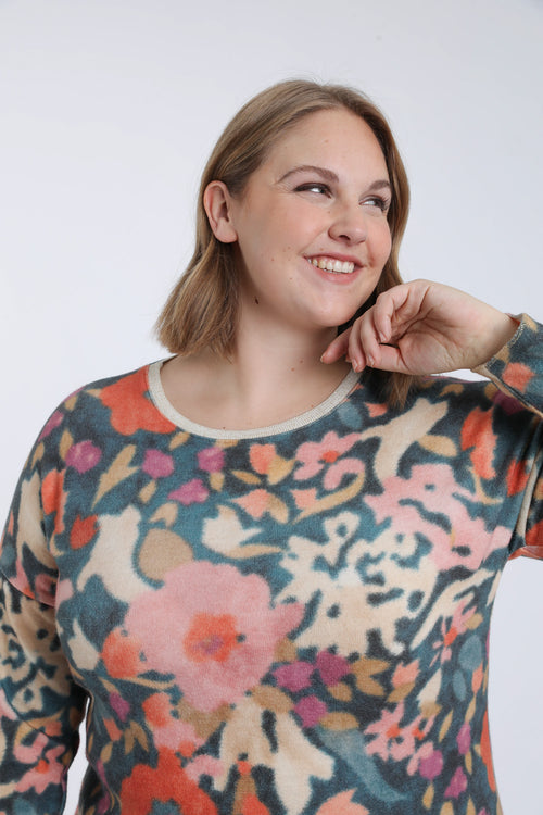 T-shirt van warme stof met bloemenprint-Paprika-3