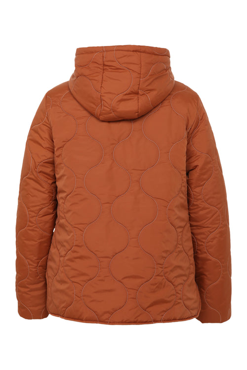 Korte, effen donsjas met grote zakken, kap, rits en stiksels-Paprika-12