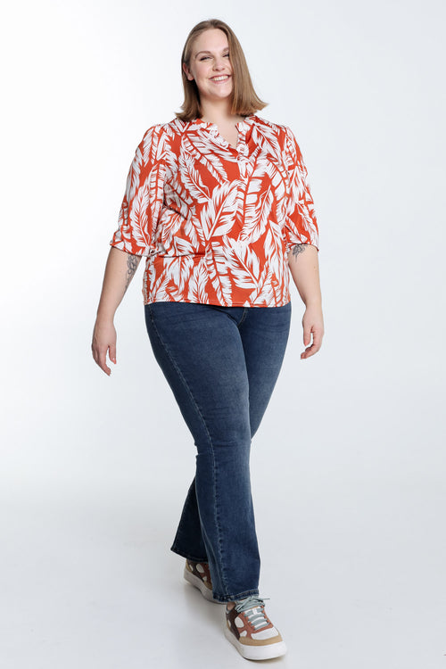  T-shirt met bladprint-Paprika-9