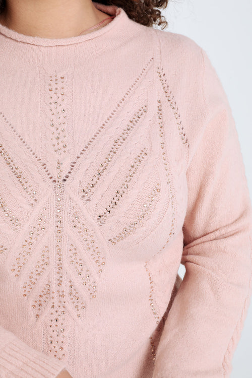 Effen trui met kabel- en strassdetails-Paprika-4