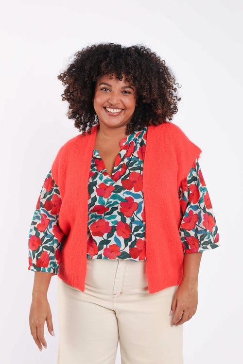 Effen mouwloos gilet-Paprika-5