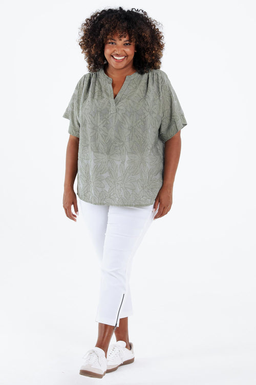Blouse jacquard en coton unie-Paprika-7