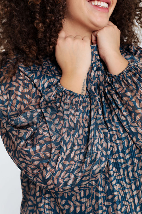 Korte blouse met bladmotief en ballonmouwen-Paprika-5