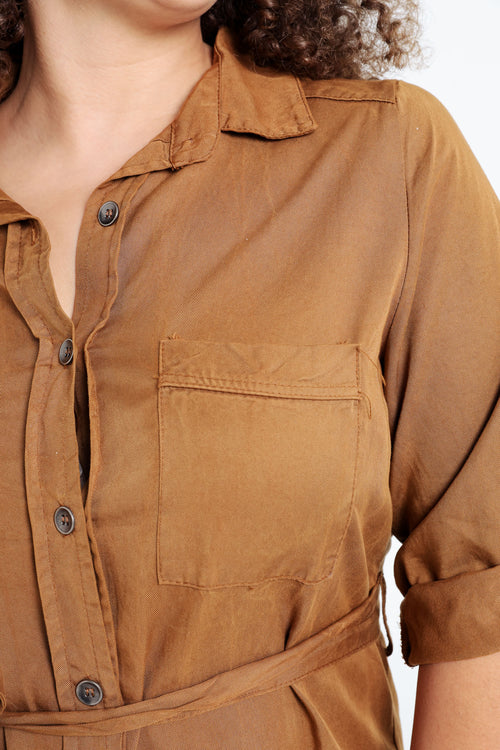 Halflange, effen tuniekjurk in tencel/linnen-Paprika-4