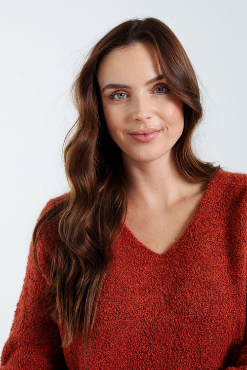 Effen, lusgebreide trui-Paprika-4