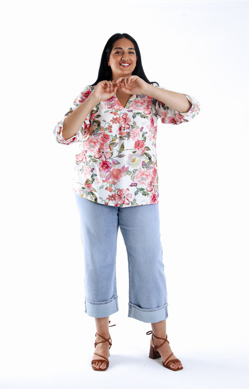 Blouse van bedrukt viscose met bloemenprint-Paprika-5