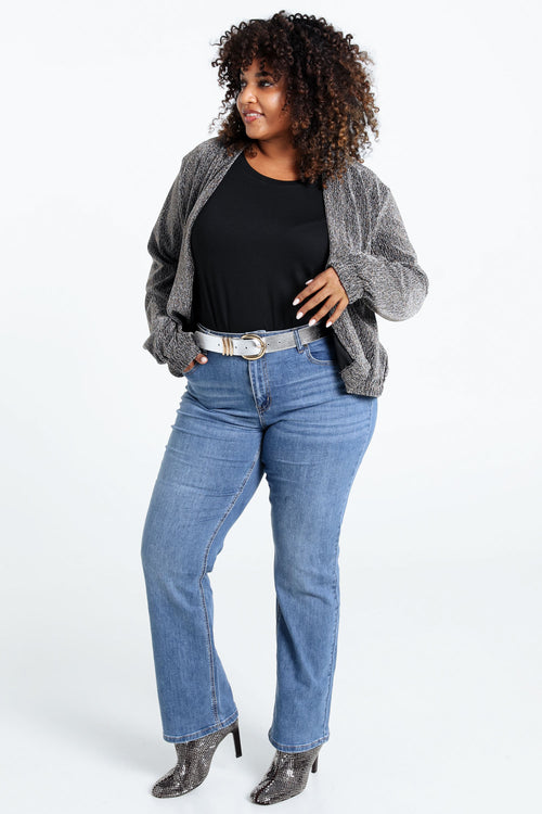 Korte, effen bomberjack met lurex-Paprika-7