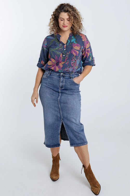 Blouse van katoenen mousseline met bloemenprint-Paprika-8