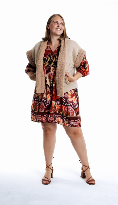 Effen gilet met schapenvachtlook-Paprika-7