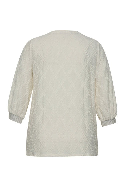 Effen T-shirt met reliëf ruitmotieven-Paprika-2