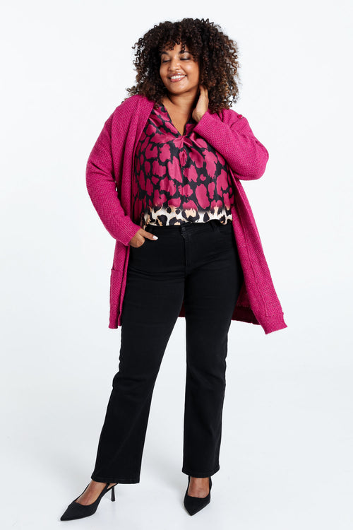 Lange, effen cardigan met sjaalkraag en decoratieve knopen-Paprika-8