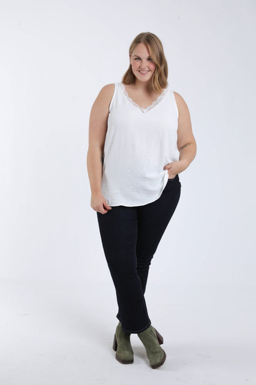 Effen top met kant-Paprika-6