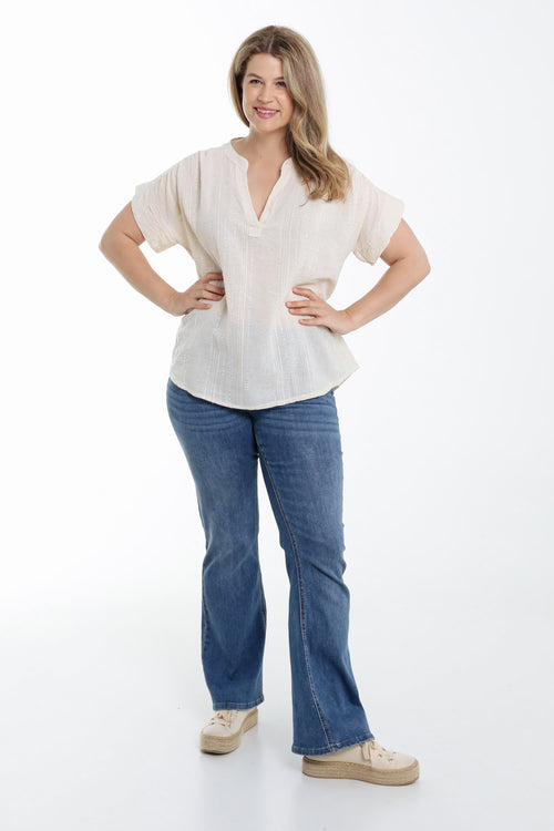 Effen katoenen blouse met gestreepte pailletten-Paprika-9