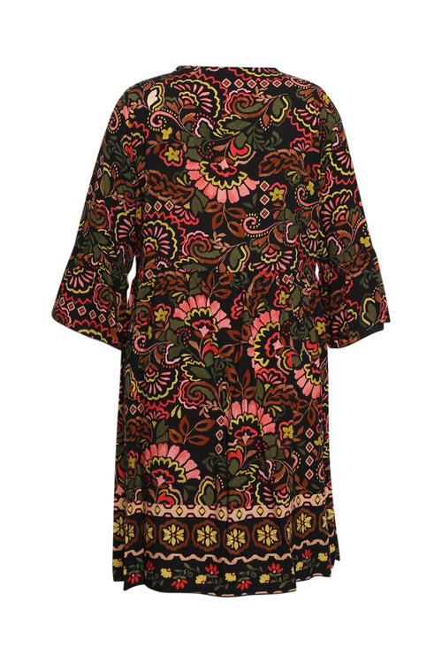 Korte jurk van bedrukt viscose met folkprint-Paprika-9