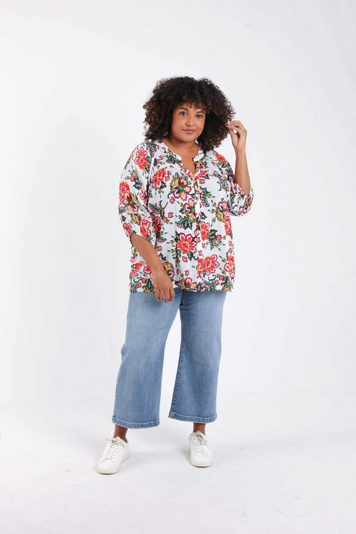 Blouse en viscose imprimé fleuri-Paprika-8