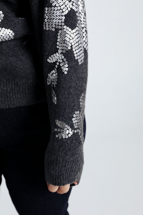 Trui met bloemenmotief en pailletten-Paprika-6