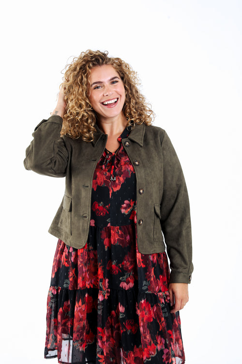 Veste courte effet suédine unie-Paprika-2
