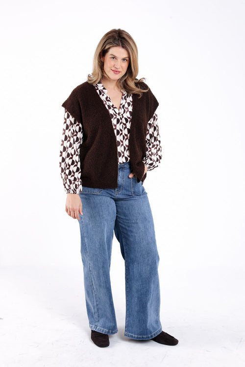 Gilet sans manches maille bouclette uni-Paprika-9