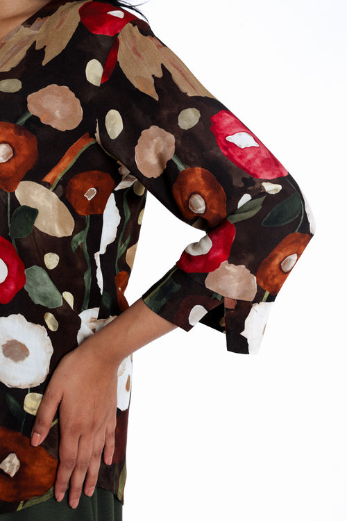 Blouse van bedrukt viscose met klaprozen-Paprika-4