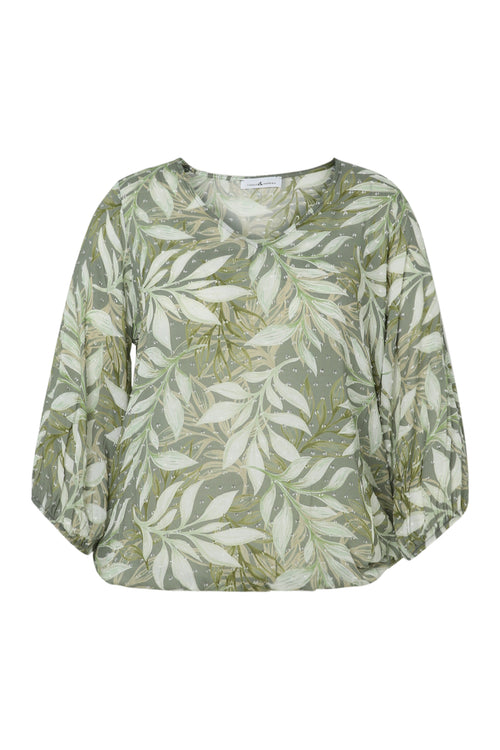 Blouse van viscose met bladerenprint-Paprika-10