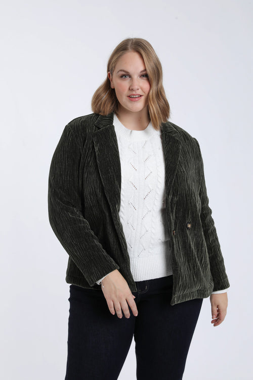 Blazer uni en velours plissé-Paprika-1