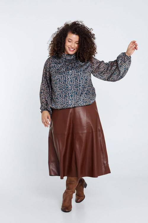 Korte blouse met bladmotief en ballonmouwen-Paprika-9