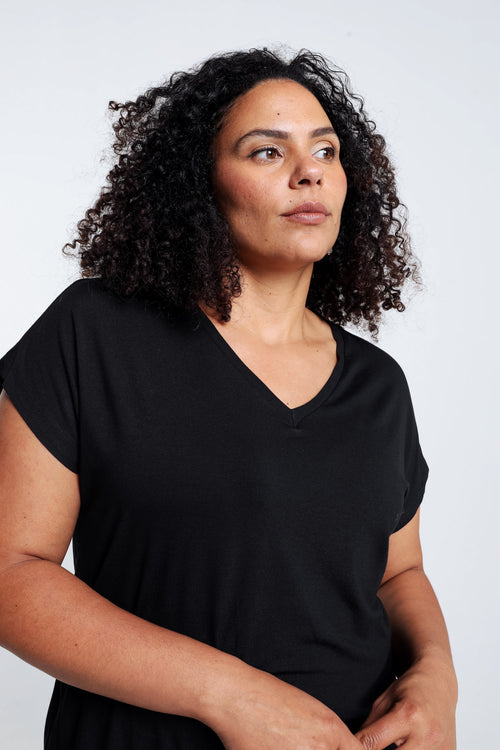 Effen T-shirt in viscose-Paprika-5