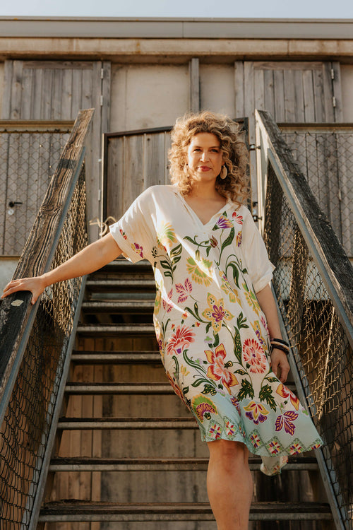 Jurk van viscose met bloemenprint-Paprika-1