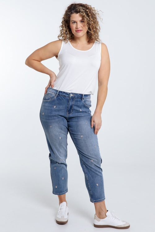 Slim-fit jeans 7/8 met geborduurde bloemen-Paprika-7
