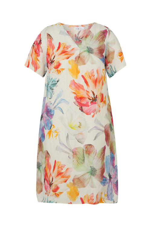 Linnen jurk met bloemenprint-Paprika-10