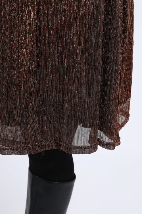 Effen geplooide jurk met lurex-Paprika-5