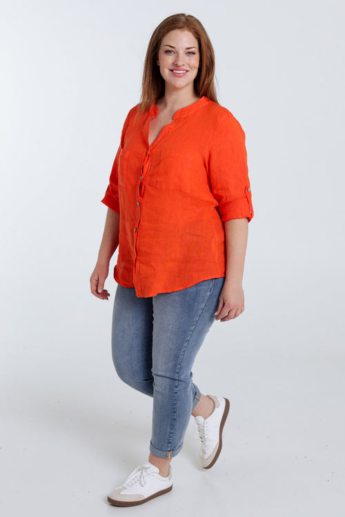  Effen linnen blouse-Paprika-8