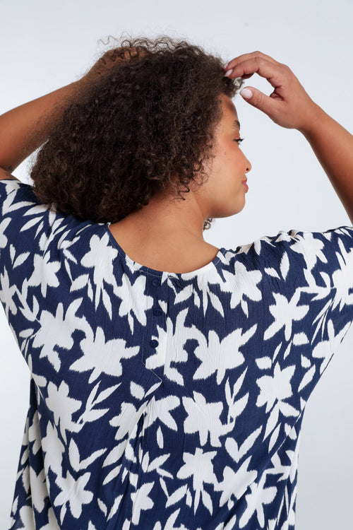 Bloes van bicolore bloemenprint viscose-Paprika-3