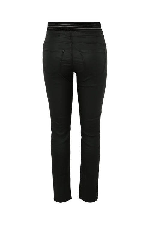 Slim gecoate jegging met fijne riem-Paprika-11