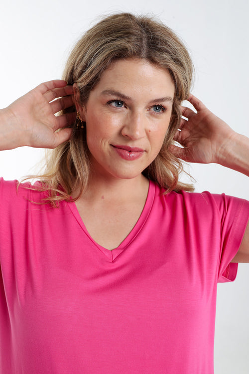 Effen T-shirt in viscose-Paprika-6