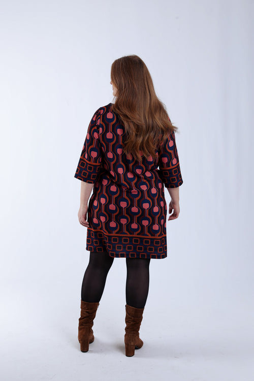Jurk met grafische print en nauwsluitend model-Paprika-2