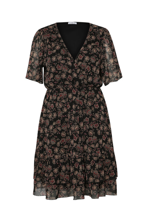 Robe courte en voile imprimé fleuri-Paprika-10