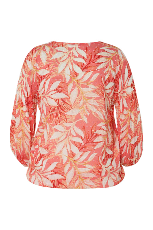 Blouse van viscose met bladerenprint-Paprika-11