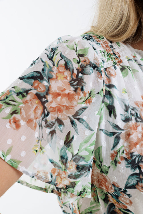 Bloemdruk blouse en plumetis-Paprika-6
